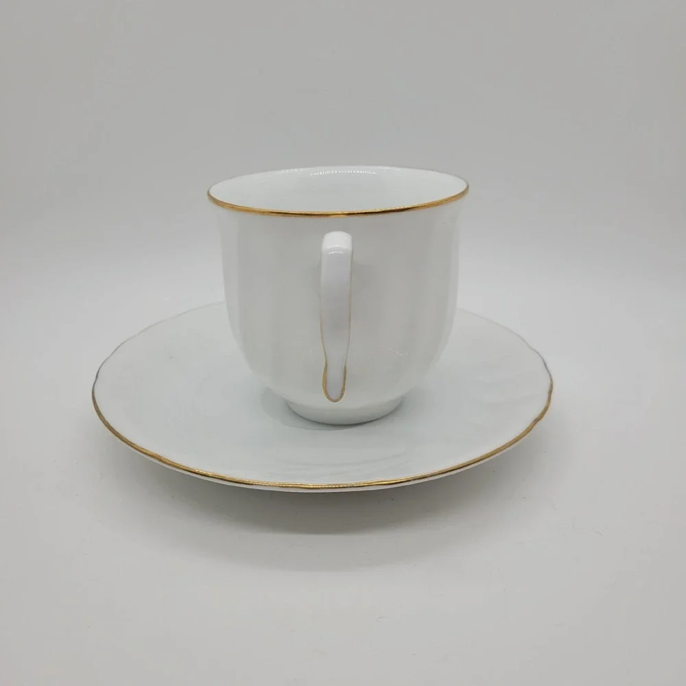 Mikasa Wedding Band Tea Cup Saucer Set Gold Trim White Fine China Japan